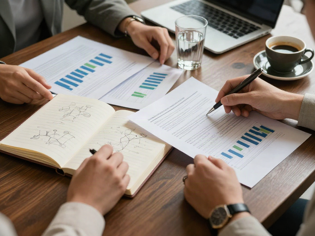 A hands-on review of business performance charts and strategic planning notes